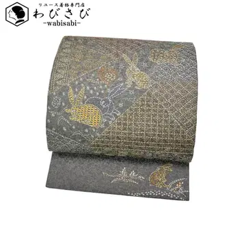 나고야 오비 총 자수 토끼 청해파 칠보 무늬 훈은색 금실 O-4424