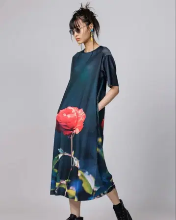 NONTOKYO PRINT RIB HALF SLEEVE ONE-PIECE