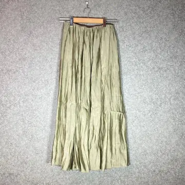 MILAOWEN ( S 사이즈 ) 롱 플레어 스커트 플리츠/허리밴딩