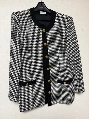 테일러드 자켓 화이트 블랙 하운드 투스