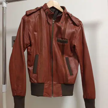 브라운 인조 가죽 자켓