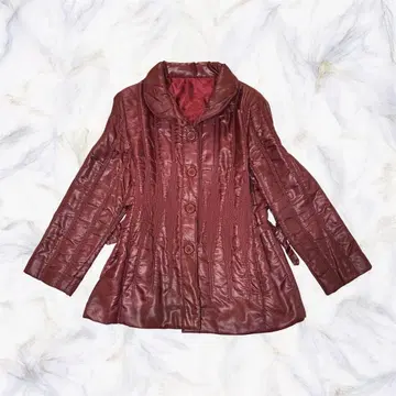 June 준 패딩 자켓 숄카라 허리 리본 레드 M~L