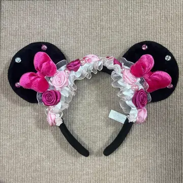 디즈니 미니 머리띠 장미 로즈 리본 핑크