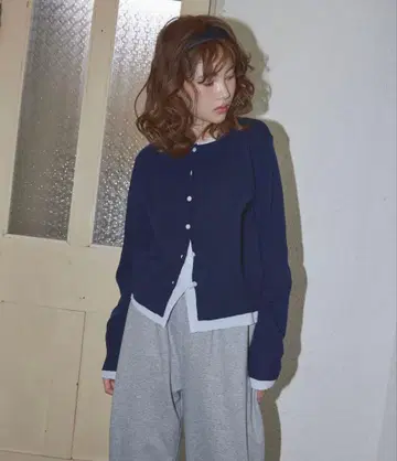 Unblend 페이크 레이어드 배색 니트 가디건