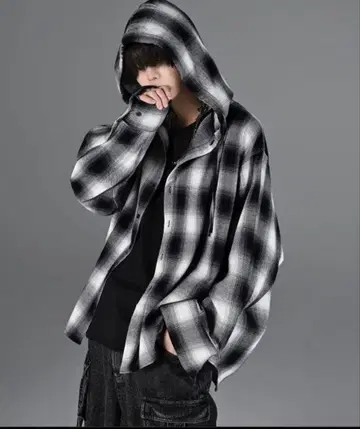 ADRER 체크 오버 사이즈 셔츠 파커 사이즈 M