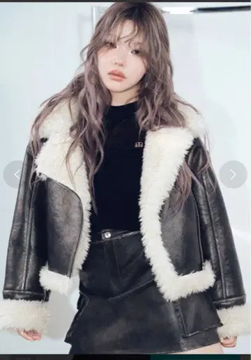 MURUA 빈티지 스타일 숏 페이크 무스탕 브라운