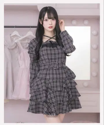 pium 티어드 프릴 긴팔 미니 원피스