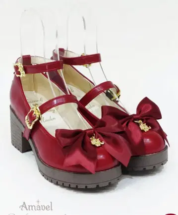 Amavel 레이스업 리본 통굽 펌프스 아마벨