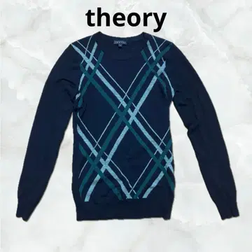 띠어리 울 소재 체크 무늬 니트 스웨터 S 블랙 x 그린