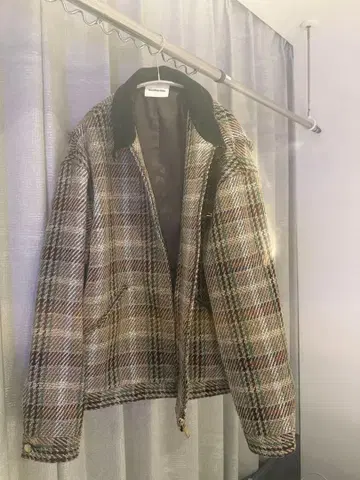 체크 무늬 코듀로이 옷깃 자켓 XL