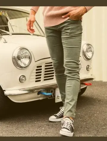 BAYFLOW 스키니 데님 카키 오버다이 가공 슬림 스트레치 데님