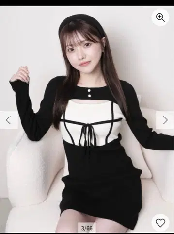 LIP SERVICE 데콜테 오픈 바이컬러 리본 니트 원피스