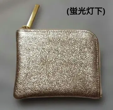 미니 지갑 L자 지퍼 천연 가죽 메탈릭 핑크