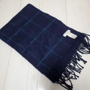 BEAUTY & YOUTH 네이비 체크 머플러 캐시미어 100%