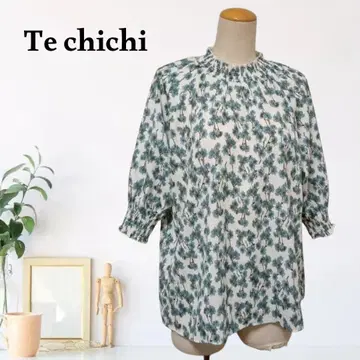 zC259 [ F ] Te chichi 블라우스 개더 절개 꽃무늬 하이넥