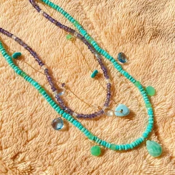 [11]agete 10K 터콰이즈 탄자나이트 3연 목걸이