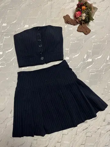 RANS 네이비 플리츠 스커트 세트 S