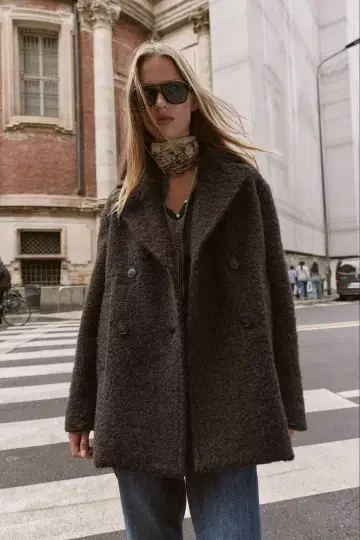 ZARA 부클 더블 브레스트 미디 기장 코트 L