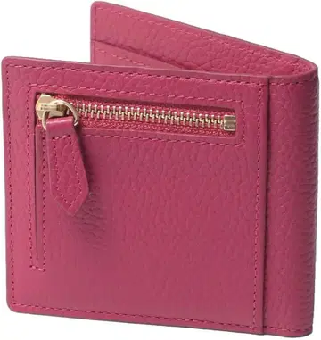 천연 가죽 로즈 핑크 접이식 지갑 컴팩트