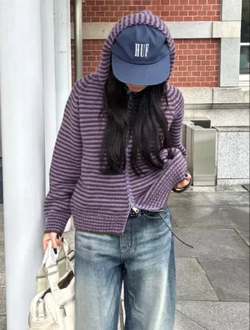 nugu FELICE 보더 더블 집업 니트 후드티