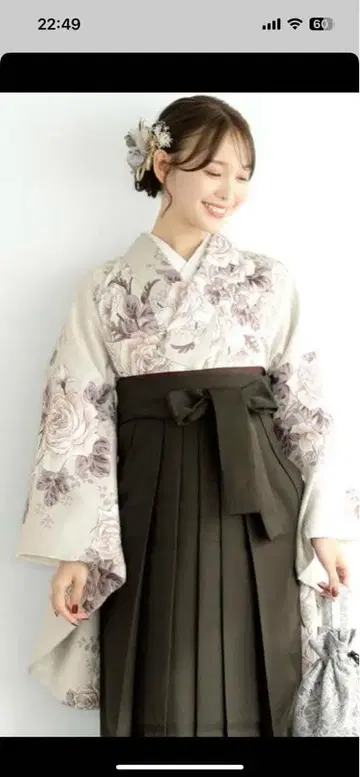 꽃무늬 크림색 하카마 4점 세트