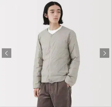 무인양품 경량 다운 포켓터블 노카라 자켓 신사 L 라이트 실버 그레이
