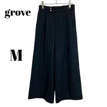 [ 그로브 ] 스트라이프 와이드 팬츠 네이비 슬랙스 깔끔한 오피스