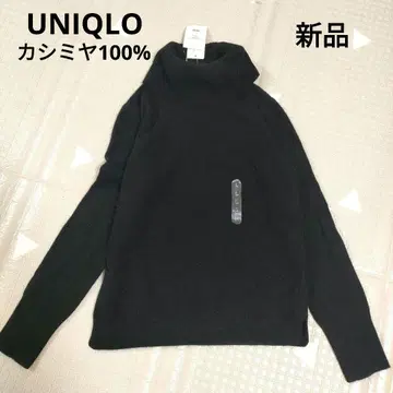 택 포함 새상품 UNIQLO 캐시미어 100% 터틀넥 스웨터 블랙 L