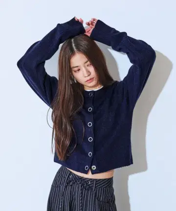 jeanasis 링 스냅 버튼 숏 가디건