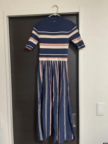 eimyistoire 네이비 스트라이프 롱 원피스 반팔