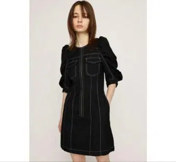 슬라이 SLY 개더 슬리브 집 쇼트 원피스 블랙