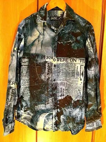 Desigual 데시구알 올 패턴 프린트 긴팔 셔츠 M 뉴스 페이퍼 패턴