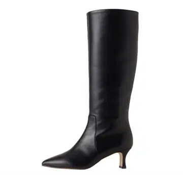 DIANA 블랙 가죽 롱 부츠 스틸레토