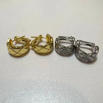 골드 실버 후프 귀걸이 2페어