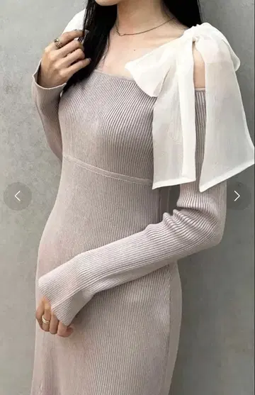 숄더 리본 오프숄더 니트 원피스