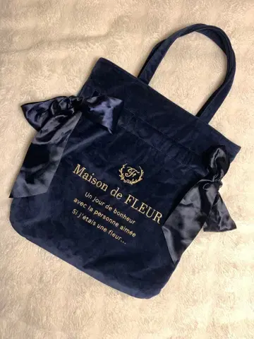 [ Maison de FLEUR ] 네이비 토트백 벨벳 리본