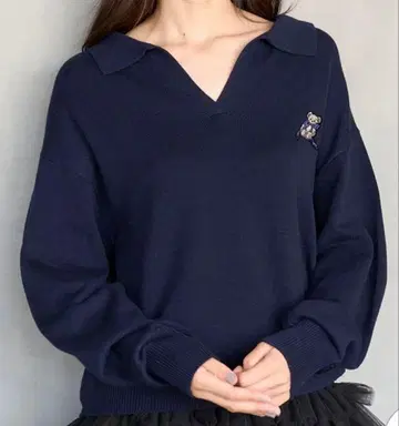 [ 스나이델 ] 리본 베어 스키퍼 니트 풀오버