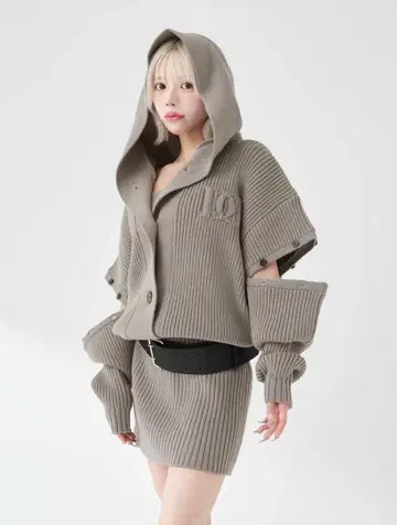 Darich 로우웨스트 디자인 니트 원피스 GRY FREE SIZE