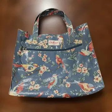 꽃과 새 패턴 토트백 블루 빅