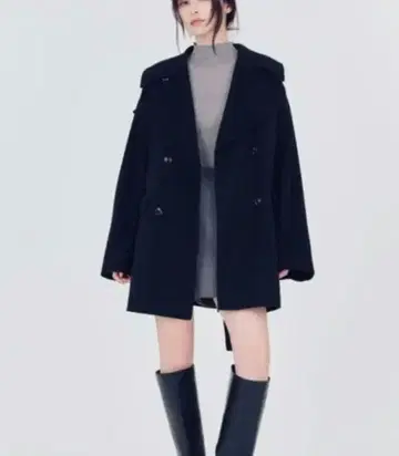 택 포함 미사용 새상품 울 리버 미들 A라인 코트