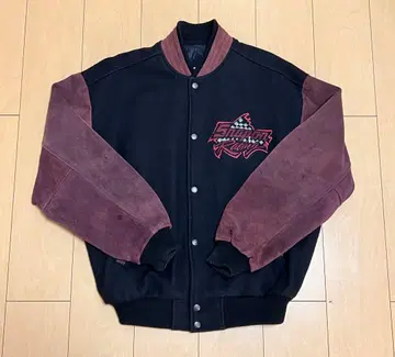 snap-on 바시티 자켓 가죽 바시티 자켓