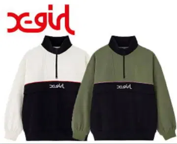 [ X-girl ] BICOLOR ANORAK SWEAT TOP 카키 S