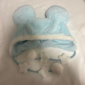 미키 복슬복슬 끈 포함 팬캡 블루