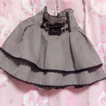 리즈리사 LIZLISA 스커트 2단 리본 벨트 치마바지 그레이 체크