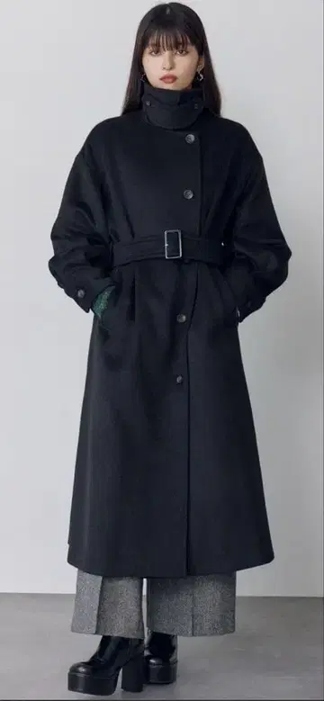 MURUA 스탠드 넥 더블 칼라 코트