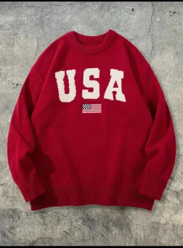 USA 성조기 니트 스웨터 레드 빨간색