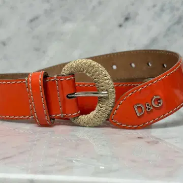 D&G 돌체앤가바나 벨트 오렌지 에나멜 스티치 천연 가죽