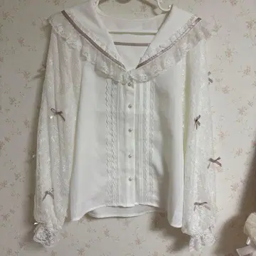 MARS 마즈 소매 레이스 쁘띠 리본 포함 세일러 블라우스