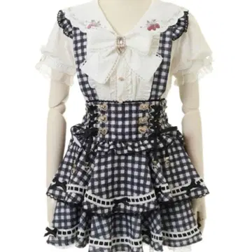 리즈리사 지뢰계 양산형 사다리 리본 체크 티어드 치마바지 블랙