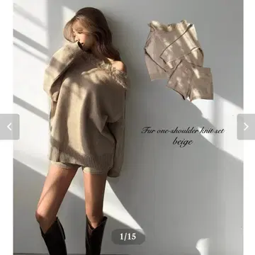 GIENGE 퍼 원숄더 니트 세트업